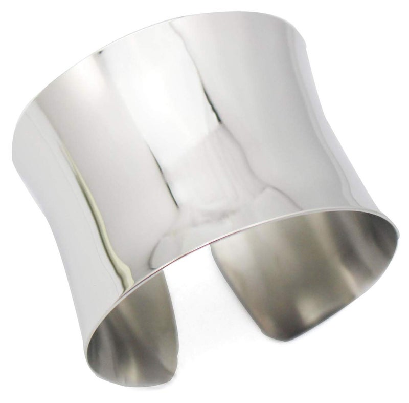COUYA Silver Wide Grooved Cuff Bangle Women Ladies Stainless Steel Shiny Punk Bracelet - Image 4